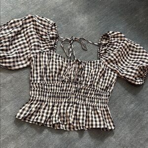 Checkered Puff Sleeve Top - LUCY PARIS - Size Medium - Brand New - Open Back